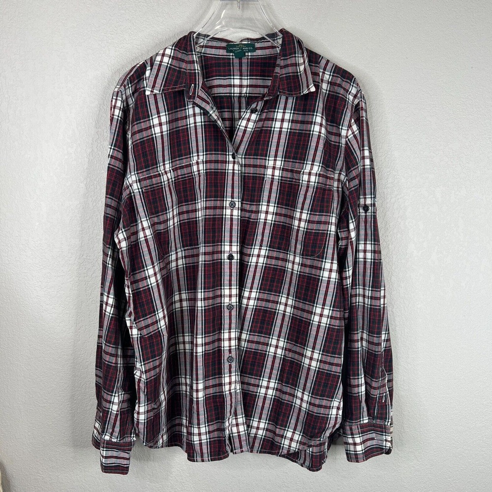 LRL Ralph Lauren Womens Shirt Top Size XL Red/White Plaid Long Sleeve‎ Button Up